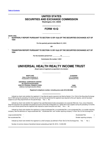 Thumbnail Universal Health Realty Income Trust 10-Q Quarterly Report FY2015 