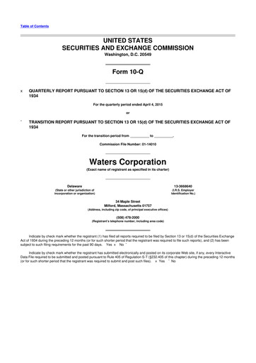 Thumbnail Waters Corporation 10-Q Quarterly Report FY2015 