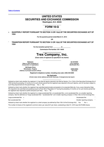 Miniature Trex 10-Q Rapport trimestriel 2015 