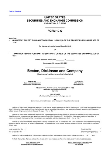 Thumbnail Becton Dickinson 10-Q Quarterly Report FY2015 