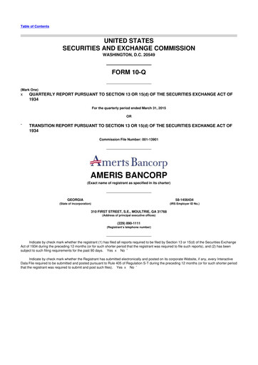 Miniature Ameris Bancorp
 10-Q Rapport trimestriel 2015 