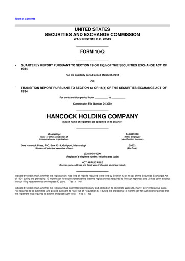 Thumbnail Hancock Whitney 10-Q Quarterly Report FY2015 