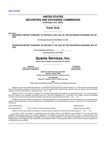 Thumbnail Quanta Services
 10-Q Quarterly Report FY2015 