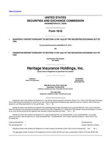 Thumbnail Heritage Insurance 10-Q Quarterly Report FY2015 