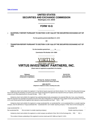Thumbnail Virtus Investment Partners 10-Q Quarterly Report FY2015 
