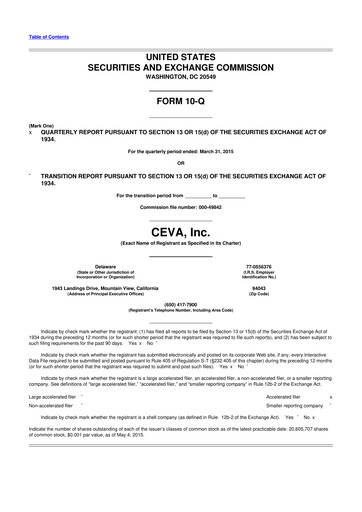 Vorschaubild CEVA
 10-Q Quartalsbericht 2015 