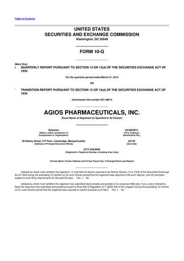 Miniature Agios Pharmaceuticals
 10-Q Rapport trimestriel 2015 
