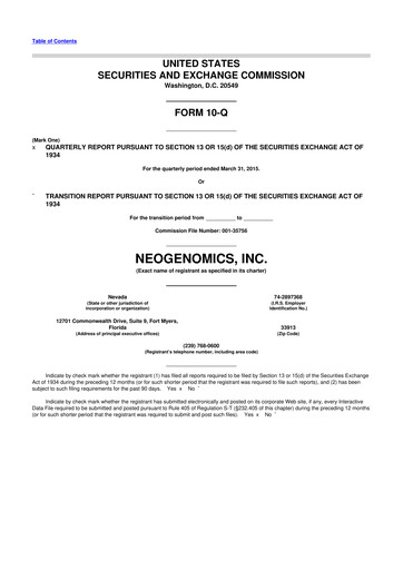 Thumbnail NeoGenomics
 10-Q Quarterly Report FY2015 