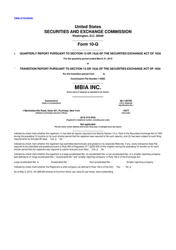 Thumbnail MBIA 10-Q Quarterly Report FY2015 