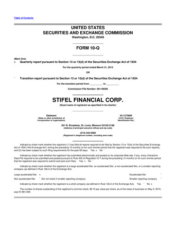Thumbnail Stifel
 10-Q Quarterly Report FY2015 