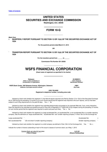 Miniature WSFS Financial 10-Q Rapport trimestriel  