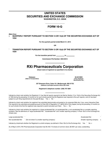 Vorschaubild Phio Pharmaceuticals 10-Q Quartalsbericht 2015 