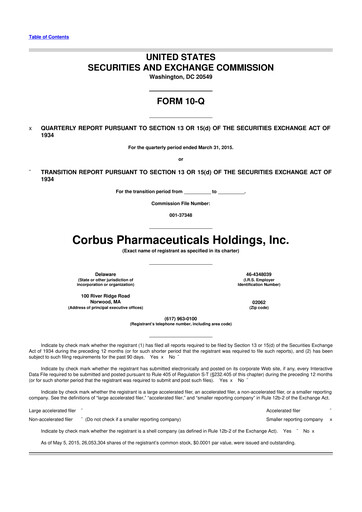 Vorschaubild Corbus Pharmaceuticals
 10-Q Quartalsbericht 2015 