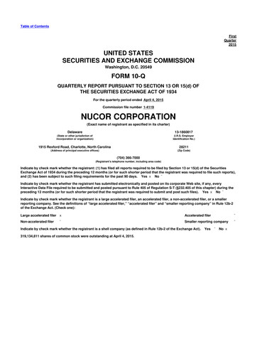 Thumbnail Nucor
 10-Q Quarterly Report FY2015 
