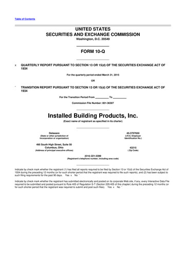Thumbnail Installed Building Products 10-Q Quarterly Report FY2015 