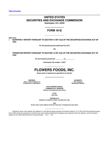 Thumbnail Flowers Foods
 10-Q Quarterly Report FY2015 