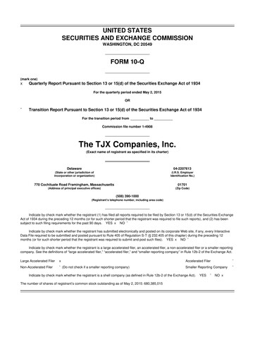 Thumbnail TJX Companies 10-Q Quarterly Report FY2016 