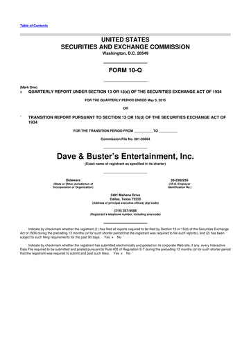 Miniature Dave & Buster's
 10-Q Rapport trimestriel 2015 