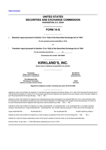 Thumbnail Kirkland's 10-Q Quarterly Report FY 