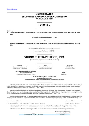 Vorschaubild Viking Therapeutics
 10-Q Quartalsbericht 2015 