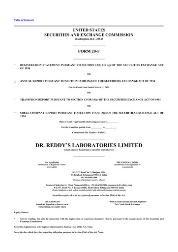 Thumbnail Dr. Reddy's Laboratories 20-F Annual Report 