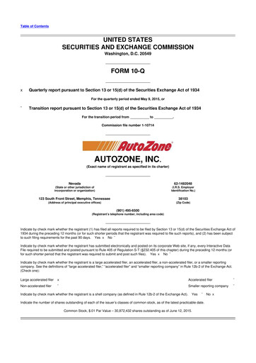 Thumbnail AutoZone 10-Q Quarterly Report FY2015 