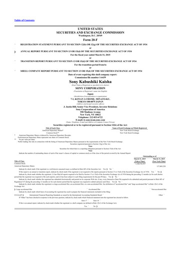 Thumbnail Sony 20-F Annual Report 2015