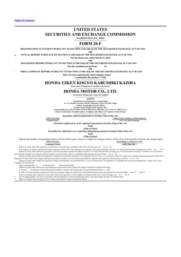 Thumbnail Honda 20-F Annual Report 