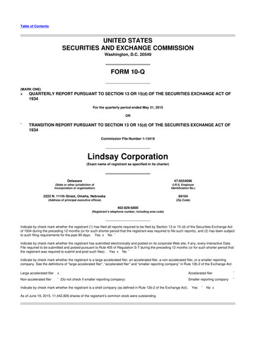 Thumbnail Lindsay Corporation
 10-Q Quarterly Report FY2015 