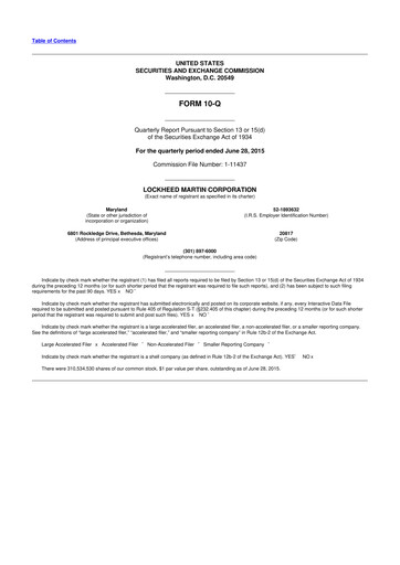 Thumbnail Lockheed Martin 10-Q Quarterly Report FY2015 