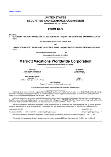 Thumbnail Marriott Vacations Worldwide 10-Q Quarterly Report FY2015 