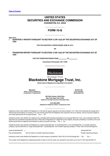 Miniature Blackstone Mortgage Trust
 10-Q Rapport trimestriel 2015 