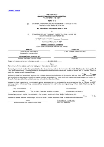 Thumbnail American Express 10-Q Quarterly Report FY2015 