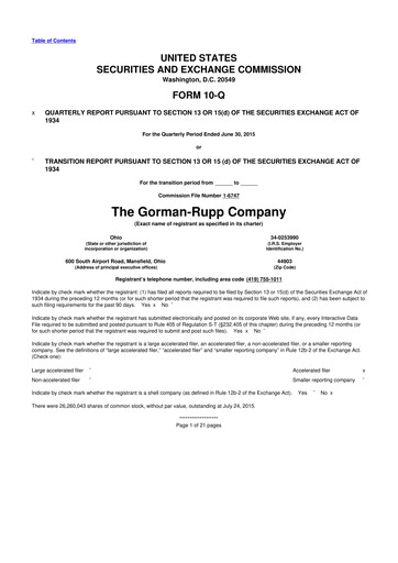 Thumbnail Gorman-Rupp 10-Q Quarterly Report FY2015 