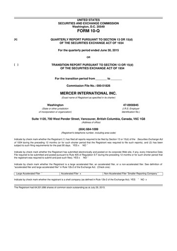 Vorschaubild Mercer International 10-Q Quartalsbericht 2015 