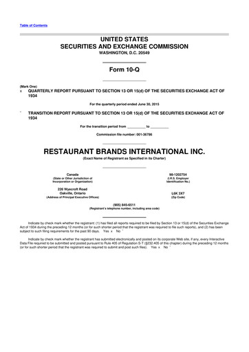 Vorschaubild Restaurant Brands International 10-Q Quartalsbericht 2015 