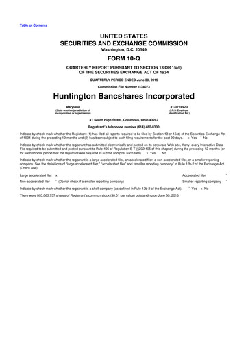 Thumbnail Huntington Bancshares
 10-Q Quarterly Report FY2015 