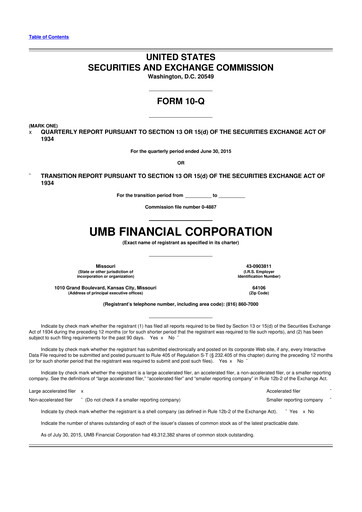 Thumbnail UMB Financial 10-Q Quarterly Report FY2015 