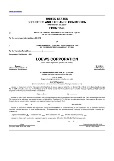 Thumbnail Loews Corporation
 10-Q Quarterly Report FY2015 