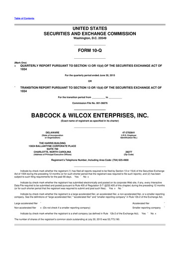 Thumbnail Babcock & Wilcox
 10-Q Quarterly Report FY2015 