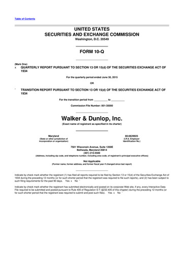 Miniature Walker & Dunlop

 10-Q Rapport trimestriel 2015 