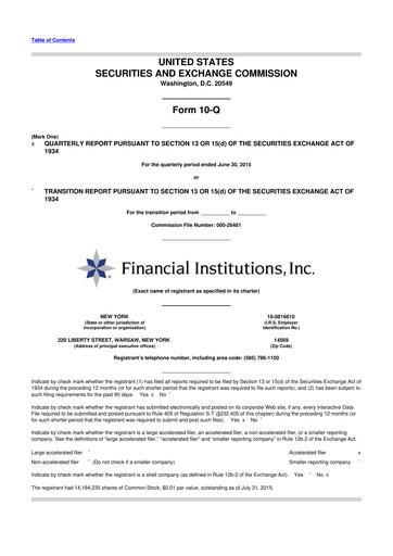 Thumbnail Financial Institutions 10-Q Quarterly Report FY 