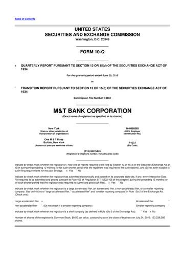 Thumbnail M&T Bank 10-Q Quarterly Report FY2015 