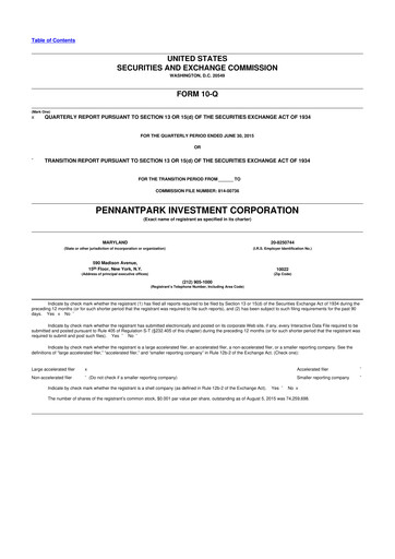Thumbnail PennantPark Investment 10-Q Quarterly Report FY 