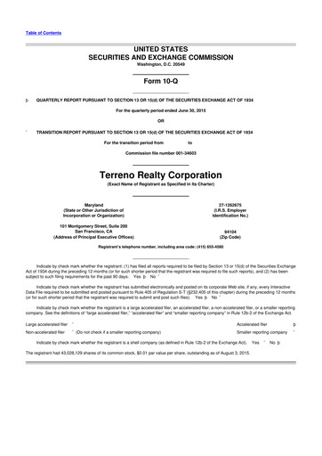 Thumbnail Terreno Realty
 10-Q Quarterly Report FY2015 