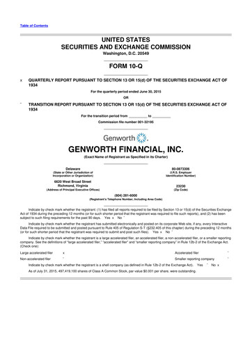 Thumbnail Genworth Financial
 10-Q Quarterly Report FY2015 