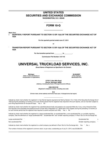 Thumbnail Universal Logistics Holdings 10-Q Quarterly Report FY2015 