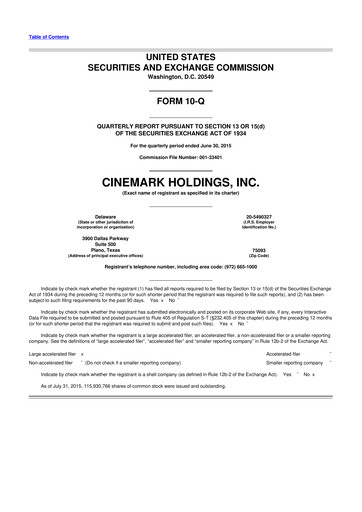 Thumbnail Cinemark Theatres
 10-Q Quarterly Report FY 