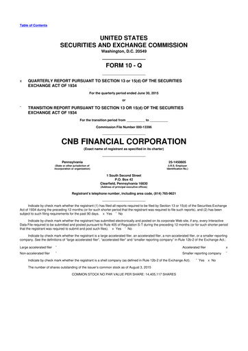 Thumbnail CNB Financial Corp 10-Q Quarterly Report FY2015 