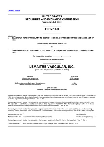 Miniature LeMaitre Vascular 10-Q Rapport trimestriel 2015 